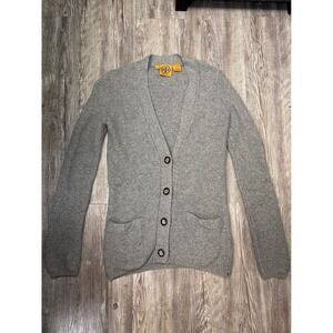 Tory Burch Gray Cashmere 100% Button Front Cardigan Sweater Pockets Women's